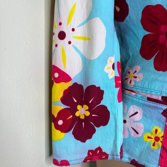 Moschino Jeans Jacket 10 Womens Blazer Colorful Retro Floral Designer Logo Italy - Picture 10 of 12